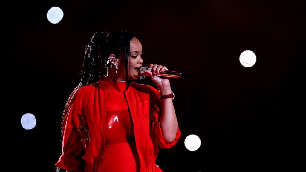 Rihanna performs during the 2023 Super Bowl halftime show