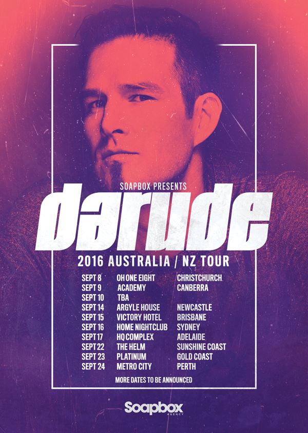 Darude 2016 Australia NZ Tour poster supplied