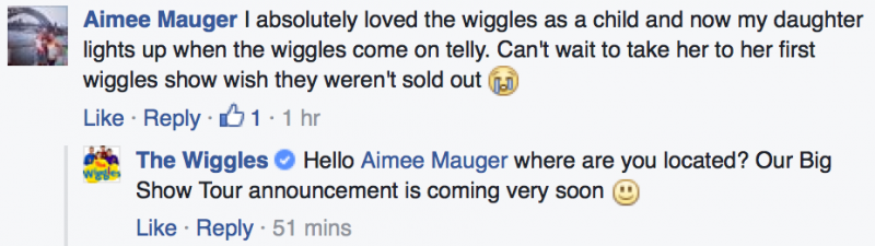 The Wiggles' 18+ Tour Facebook Comments #1