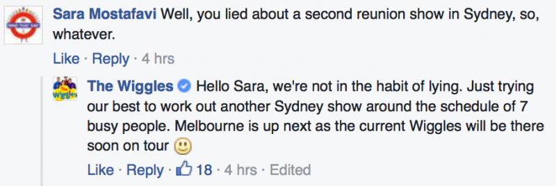 The Wiggles' 18+ Tour Facebook Comments #4